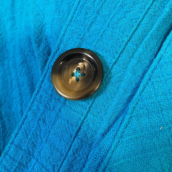 Vintage 80s Saint Germain Paris turquoise blue gauze jumpsuit Large - Picture 9 of 10